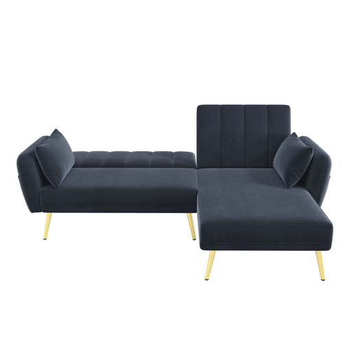 Sofá-cama moderno de 3 lugares - Sofá de canto L com função de cama - Preto