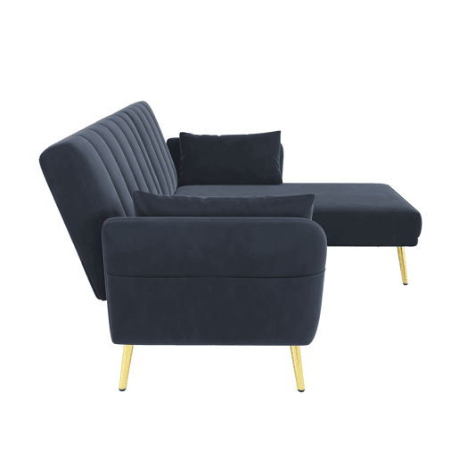 Sofá-cama moderno de 3 lugares - Sofá de canto L com função de cama - Preto