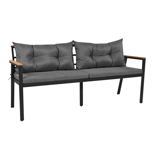 Conjunto de sala de jantar exterior para 6-7 pessoas - Mesa de jardim com cadeiras e carrinho removível, almofada removível e lavável - Preto+Cinza, Natural