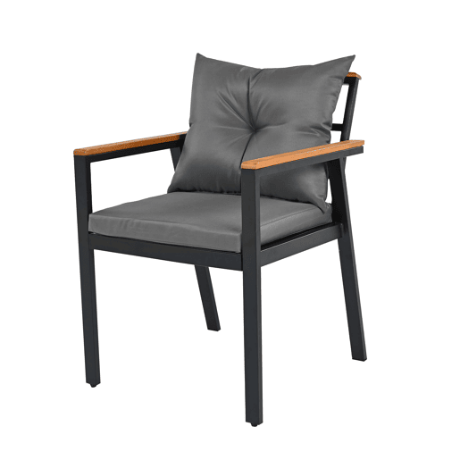 Conjunto de sala de jantar exterior para 6-7 pessoas - Mesa de jardim com cadeiras e carrinho removível, almofada removível e lavável - Preto+Cinza, Natural