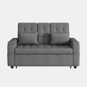 Sofá-cama de 2 lugares - Com arrumação, encosto ajustável, apoios de braços com compartimentos - Cinza