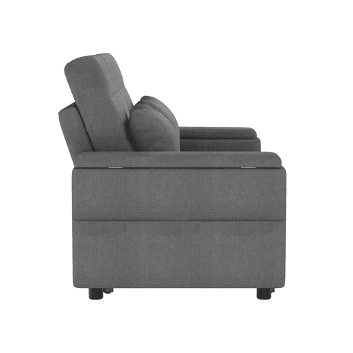Sofá-cama de 2 lugares - Com arrumação, encosto ajustável, apoios de braços com compartimentos - Cinza Sofá-cama de 2 lugares - Com arrumação, encosto ajustável, apoios de braços com compartimentos - Cinza