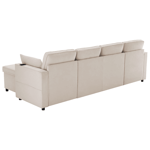 Sofá-cama em forma de U para 4 pessoas - Com função de cama, arrumação e porta-copos - Bege