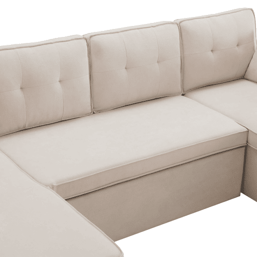 Sofá-cama em forma de U para 4 pessoas - Com função de cama, arrumação e porta-copos - Bege