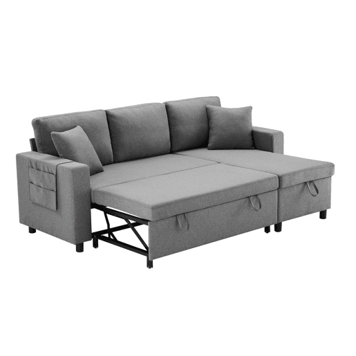 Sofá-cama em forma de L com 3 lugares - Chaise longue intercambiável, com arrumação, cinzento escuro