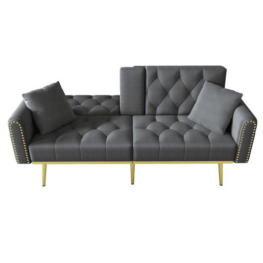 Sofá-cama de 2 lugares - Função cama, 3 posições ajustáveis, com porta-copos - Cinza Sofá-cama de 2 lugares - Função cama, 3 posições ajustáveis, com porta-copos - Cinza
