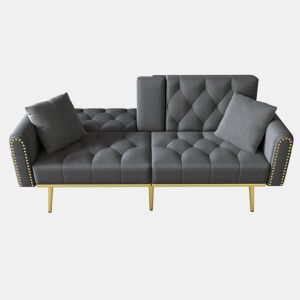 Sofá-cama de 2 lugares - Função cama, 3 posições ajustáveis, com porta-copos - Cinza