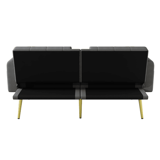 Sofá-cama de 2 lugares - Função cama, 3 posições ajustáveis, com porta-copos - Cinza Sofá-cama de 2 lugares - Função cama, 3 posições ajustáveis, com porta-copos - Cinza