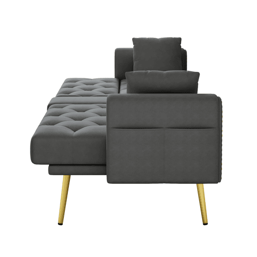 Sofá-cama de 2 lugares - Função cama, 3 posições ajustáveis, com porta-copos - Cinza Sofá-cama de 2 lugares - Função cama, 3 posições ajustáveis, com porta-copos - Cinza