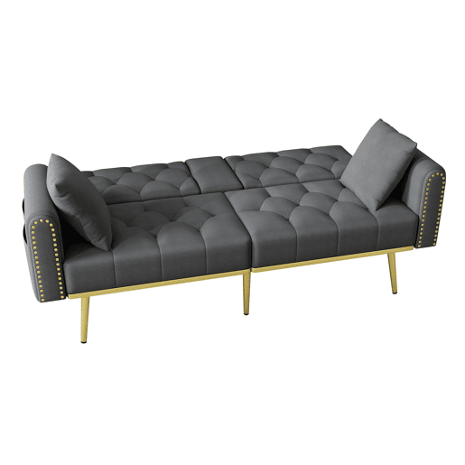 Sofá-cama de 2 lugares - Função cama, 3 posições ajustáveis, com porta-copos - Cinza Sofá-cama de 2 lugares - Função cama, 3 posições ajustáveis, com porta-copos - Cinza