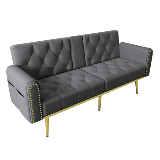 Sofá-cama de 2 lugares - Função cama, 3 posições ajustáveis, com porta-copos - Cinza Sofá-cama de 2 lugares - Função cama, 3 posições ajustáveis, com porta-copos - Cinza