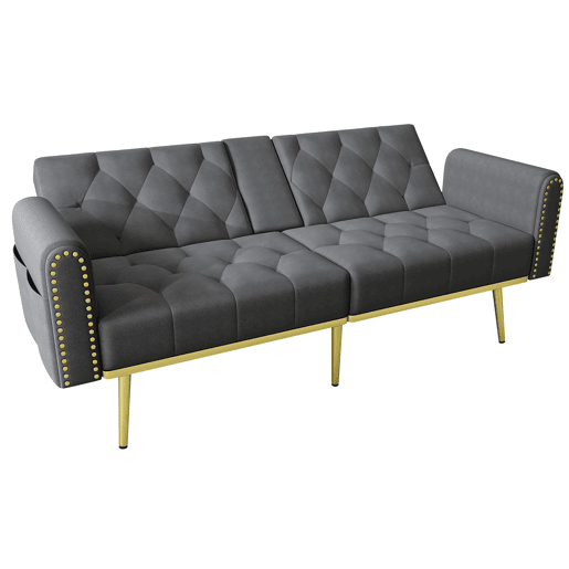 Sofá-cama de 2 lugares - Função cama, 3 posições ajustáveis, com porta-copos - Cinza Sofá-cama de 2 lugares - Função cama, 3 posições ajustáveis, com porta-copos - Cinza