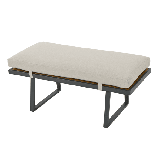 Conjunto de jardim de 5 peças - Sofá de 3 lugares, 2 cadeiras, banco e mesa de jantar, estrutura em aço galvanizado, braços em corda trançada - Bege