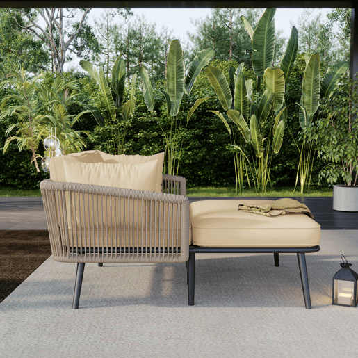 Sofá de jardim de 2 lugares - Com 2 almofadas e 2 almofadões, removíveis e laváveis - Cáqui
