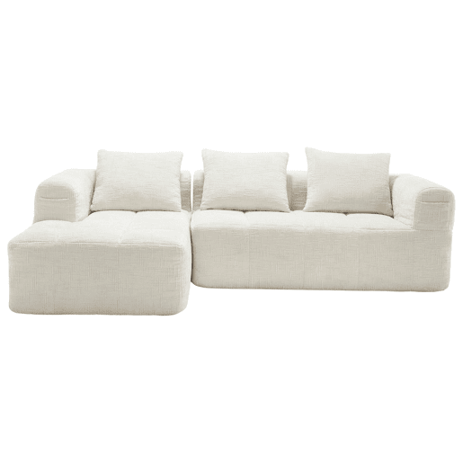 Sofá modular de 3 lugares - L-Sofa com chaise longue, almofadas e bolso lateral - Bege