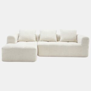 Sofá modular de 3 lugares - L-Sofa com chaise longue, almofadas e bolso lateral - Bege