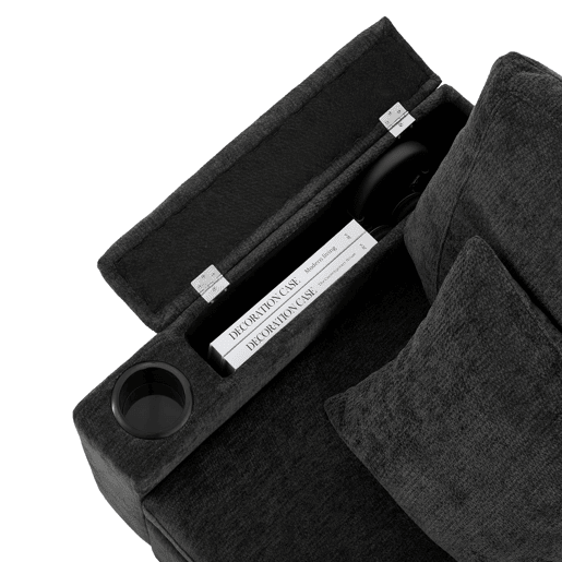 Sofá de canto extensível - Conversível com arrumação, porta-copos, USB, apoio de braços, 4 almofadas - Cinza Sofá de canto extensível - Conversível com arrumação, porta-copos, USB, apoio de braços, 4 almofadas - Cinza