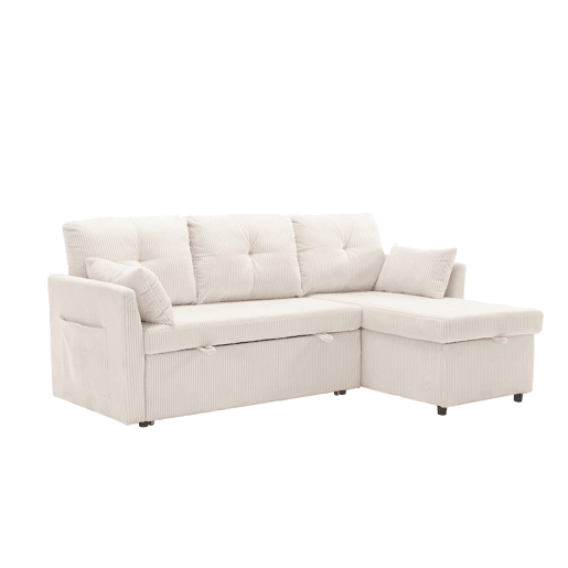 Sofá-cama multifuncional de 3 lugares - sofá modular L, com arrumação e chaise longue - Bege