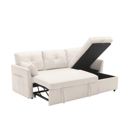 Sofá-cama multifuncional de 3 lugares - sofá modular L, com arrumação e chaise longue - Bege