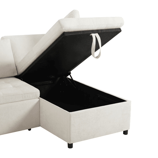 Sofá L moderno de 3 lugares - sofá-cama extensível com arrumação, porta USB e 2 almofadas - Bege