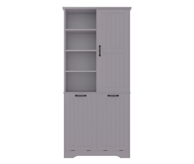 Mueble baño 78x35x172 cm - doble cesta de ropa, 4 compartimentos abiertos, estantes ajustables - gris