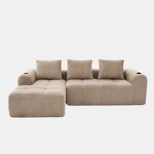 Sofá compacto de 4 lugares - Modular, com bolso lateral e porta-copos - Cáqui