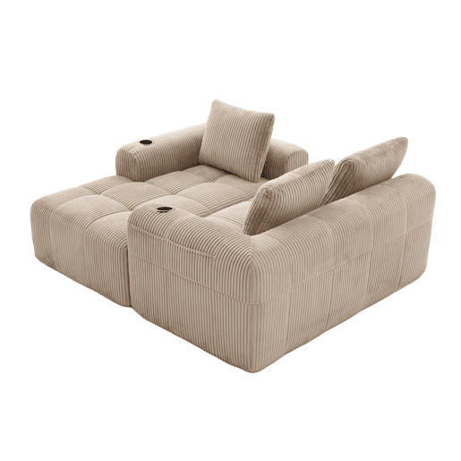 Sofá compacto de 4 lugares - Modular, com bolso lateral e porta-copos - Cáqui