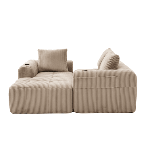 Sofá compacto de 4 lugares - Modular, com bolso lateral e porta-copos - Cáqui