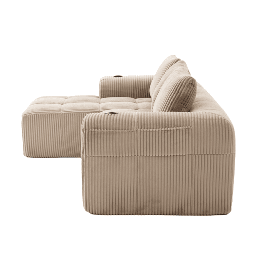 Sofá compacto de 4 lugares - Modular, com bolso lateral e porta-copos - Cáqui