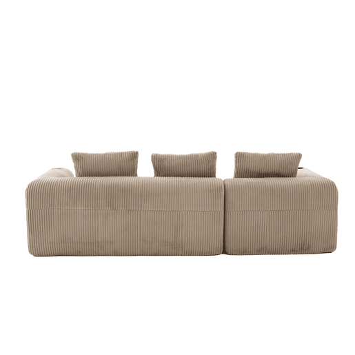 Sofá compacto de 4 lugares - Modular, com bolso lateral e porta-copos - Cáqui
