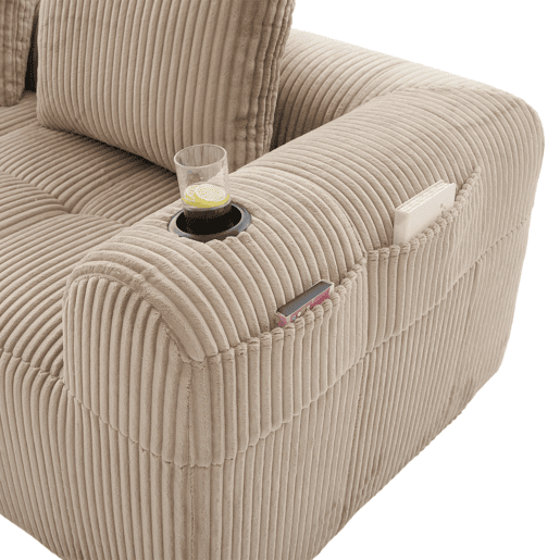 Sofá compacto de 4 lugares - Modular, com bolso lateral e porta-copos - Cáqui