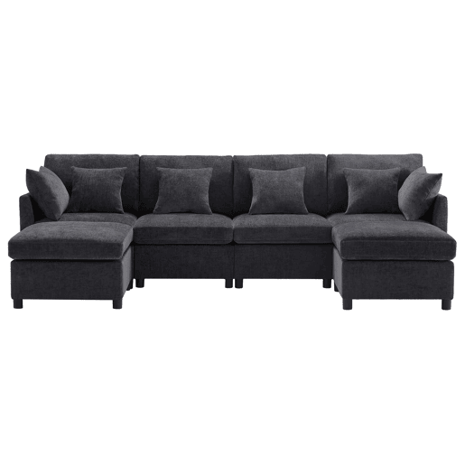 Sofá modular de 6 lugares - em forma de L e U, com apoio para os pés removível - Cinza