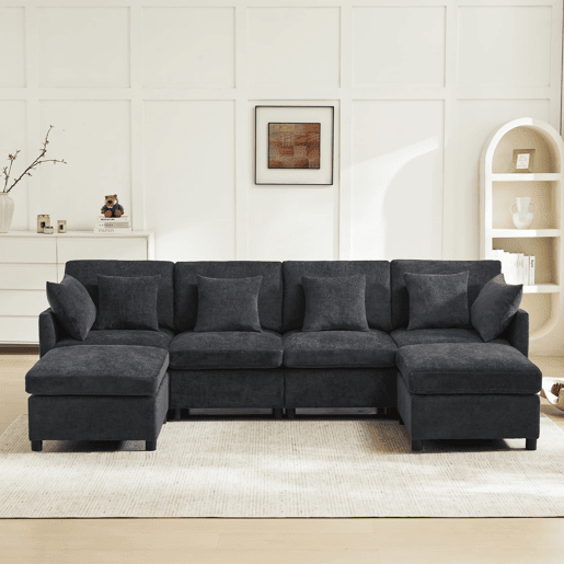 Sofá modular de 6 lugares - em forma de L e U, com apoio para os pés removível - Cinza