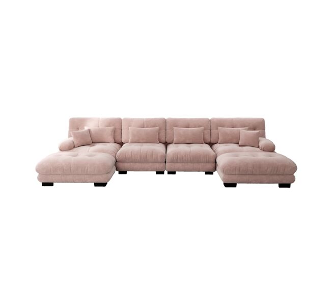 Sofá modular en u - 4 plazas, chaise longue movible, combinación diy, chenilla cómoda - rosa