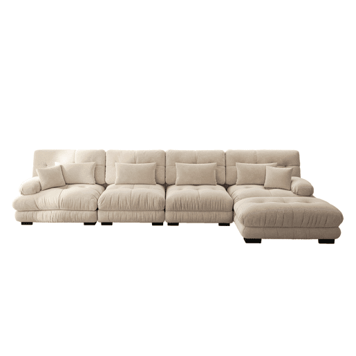 Sofá modular em L - 4 lugares, chaise longue removível, combinação DIY, chenille confortável - Castanho claro