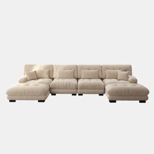 Sofá modular em U - 4 lugares, chaise longue removível, combinação DIY, chenille confortável - Castanho claro
