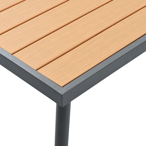 Conjunto de sala de jantar de jardim com 5 peças - Sofás de canto + mesa de jantar, estrutura em aço galvanizado, mesa em plástico e madeira, cinzento