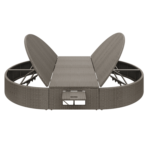 Cama de casal em rattan para 2 pessoas - Com prateleira lateral, mesa dobrável, ângulo ajustável - Cinza