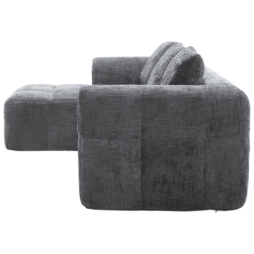 Sofá modular de 3 lugares - L-Sofa com chaise longue, 3 almofadas, bolso lateral - Cinza