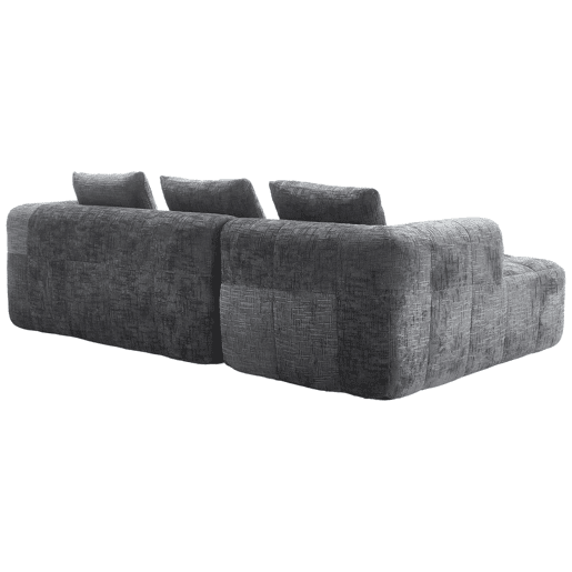Sofá modular de 3 lugares - L-Sofa com chaise longue, 3 almofadas, bolso lateral - Cinza