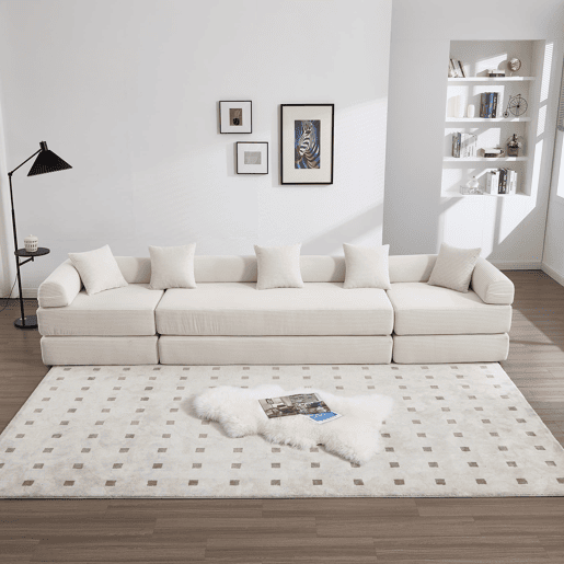 Sofá modular de 4 lugares - com arrumação, função modular, adequado para animais de estimação - Bege