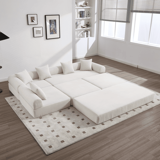 Sofá modular de 4 lugares - com arrumação, função modular, adequado para animais de estimação - Bege