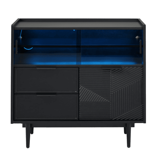 Aparador 80 cm - móvel de casa de banho com porta de vidro e luz LED Aparador 80 cm - móvel de casa de banho com porta de vidro e luz LED
