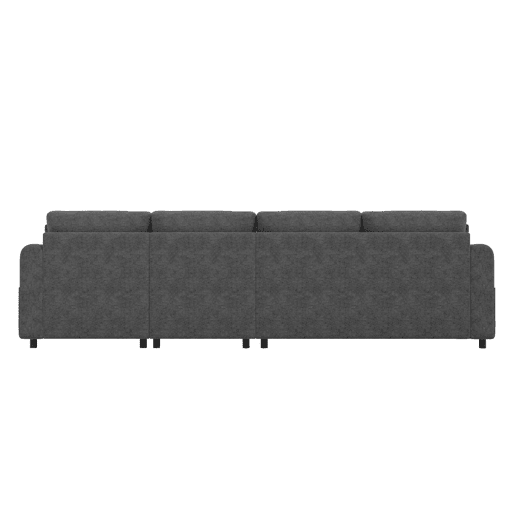 Sofá moderno de veludo 281x86x71 cm - Com arrumação, braço com bolsos, encosto com botões - Cinza