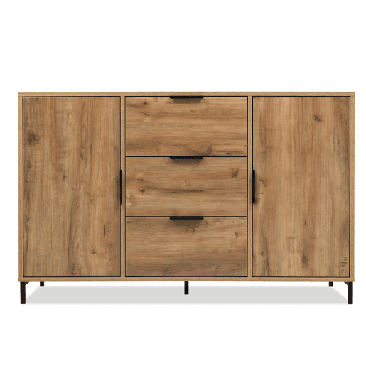 Cômoda 120x40x76 cm - com 2 portas, 3 gavetas e prateleira ajustável - carvalho escuro
