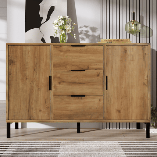 Cômoda 120x40x76 cm - com 2 portas, 3 gavetas e prateleira ajustável - carvalho escuro