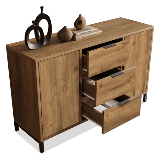 Cômoda 120x40x76 cm - com 2 portas, 3 gavetas e prateleira ajustável - carvalho escuro