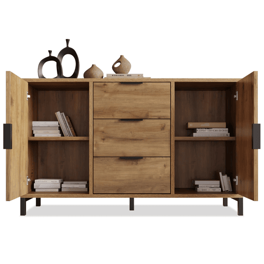 Cômoda 120x40x76 cm - com 2 portas, 3 gavetas e prateleira ajustável - carvalho escuro