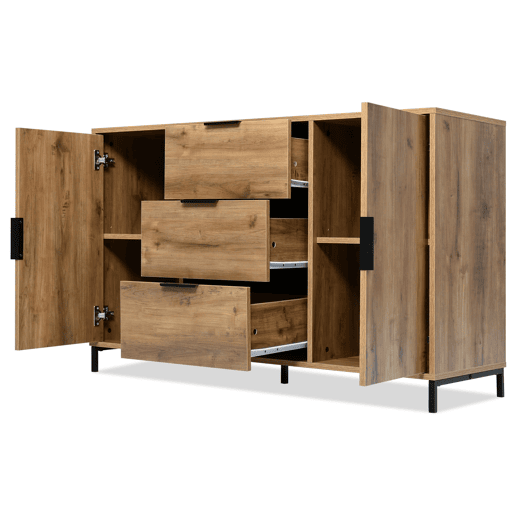 Cômoda 120x40x76 cm - com 2 portas, 3 gavetas e prateleira ajustável - carvalho escuro