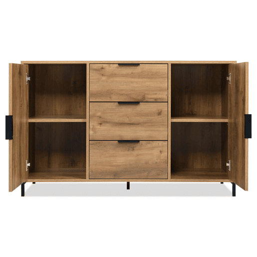 Cômoda 120x40x76 cm - com 2 portas, 3 gavetas e prateleira ajustável - carvalho escuro